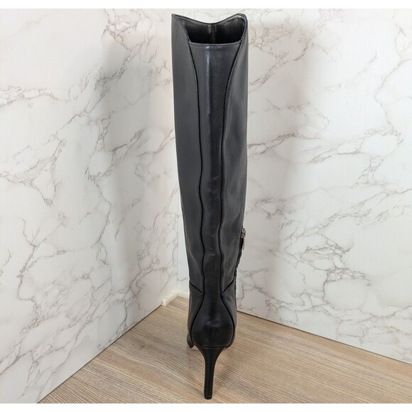 Nine West Women's Sancha Black Leather Knee-High Stiletto Boots Wide Calf 6.5 - Picture 8 of 14
